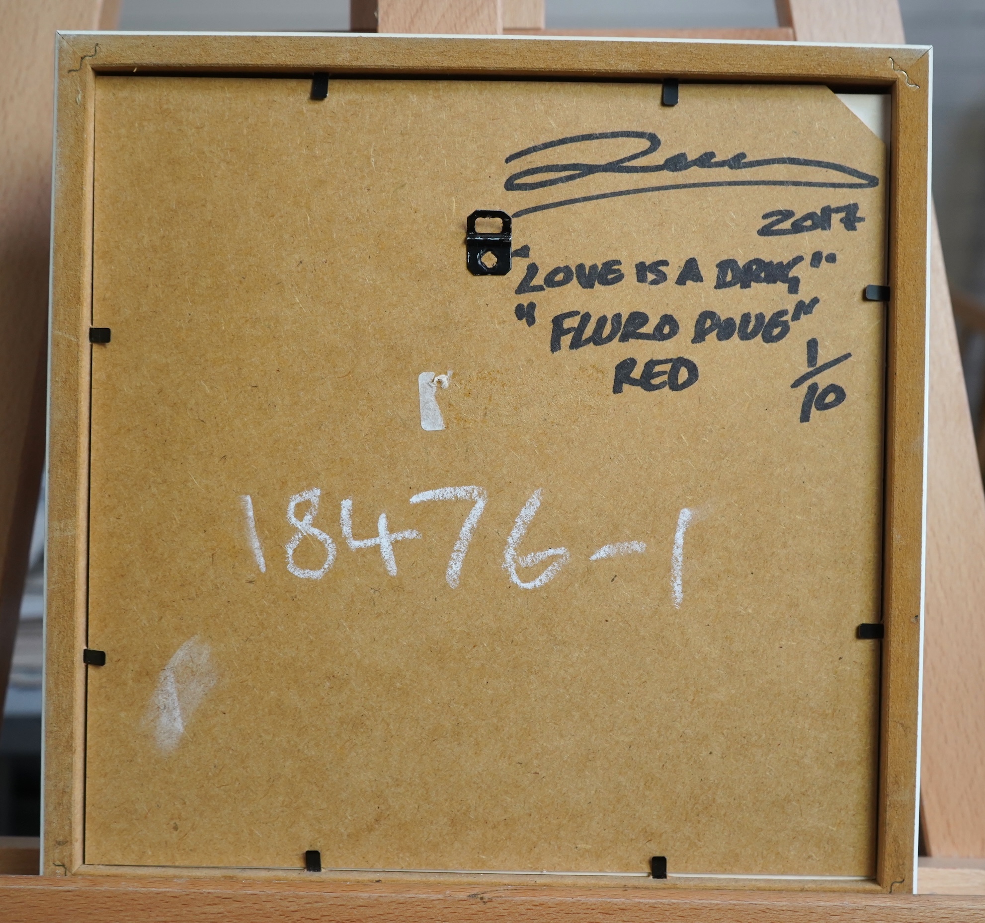 Dean 'Zeus' Colman (b. 1968) 'Love is a Drug', signed and dated 2017 verso, limited edition 1/10, tondo plaque, 17cm in diameter